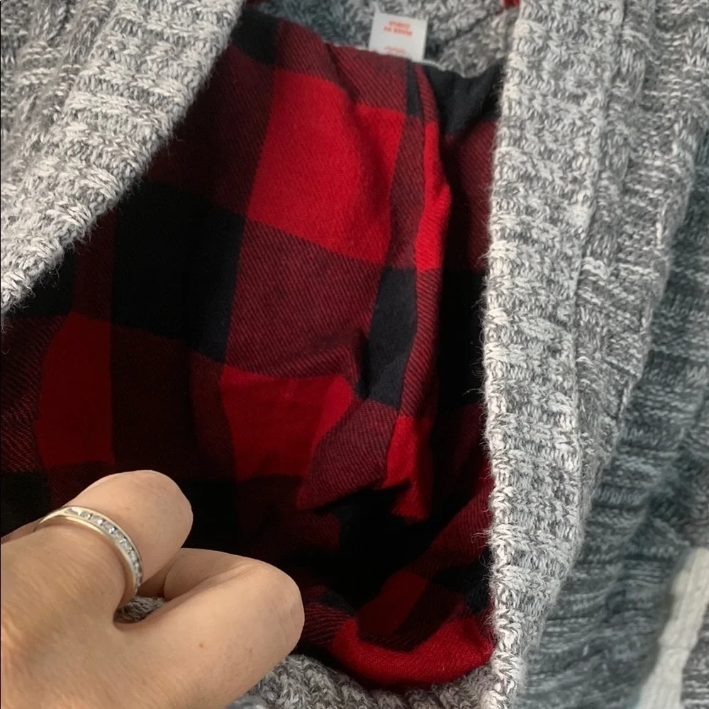Cat & Jack Gray Knit Red Checkered Holiday Sweater Hooded size 4T